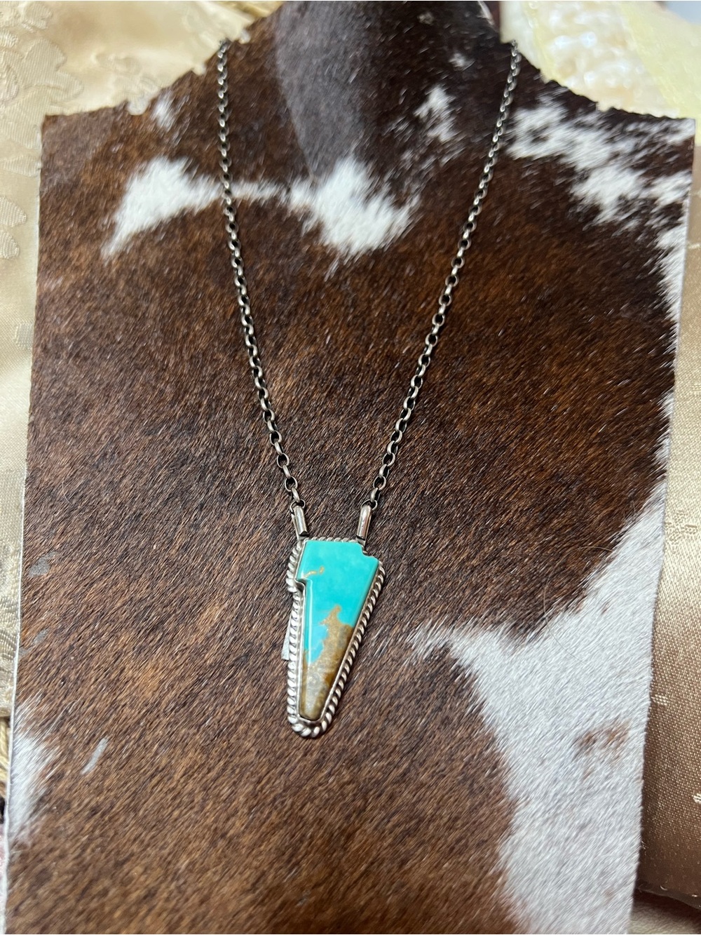 Navajo Donovan Skeet Sterling Silver Kingman Turquoise Lightning Bolt Necklace 1